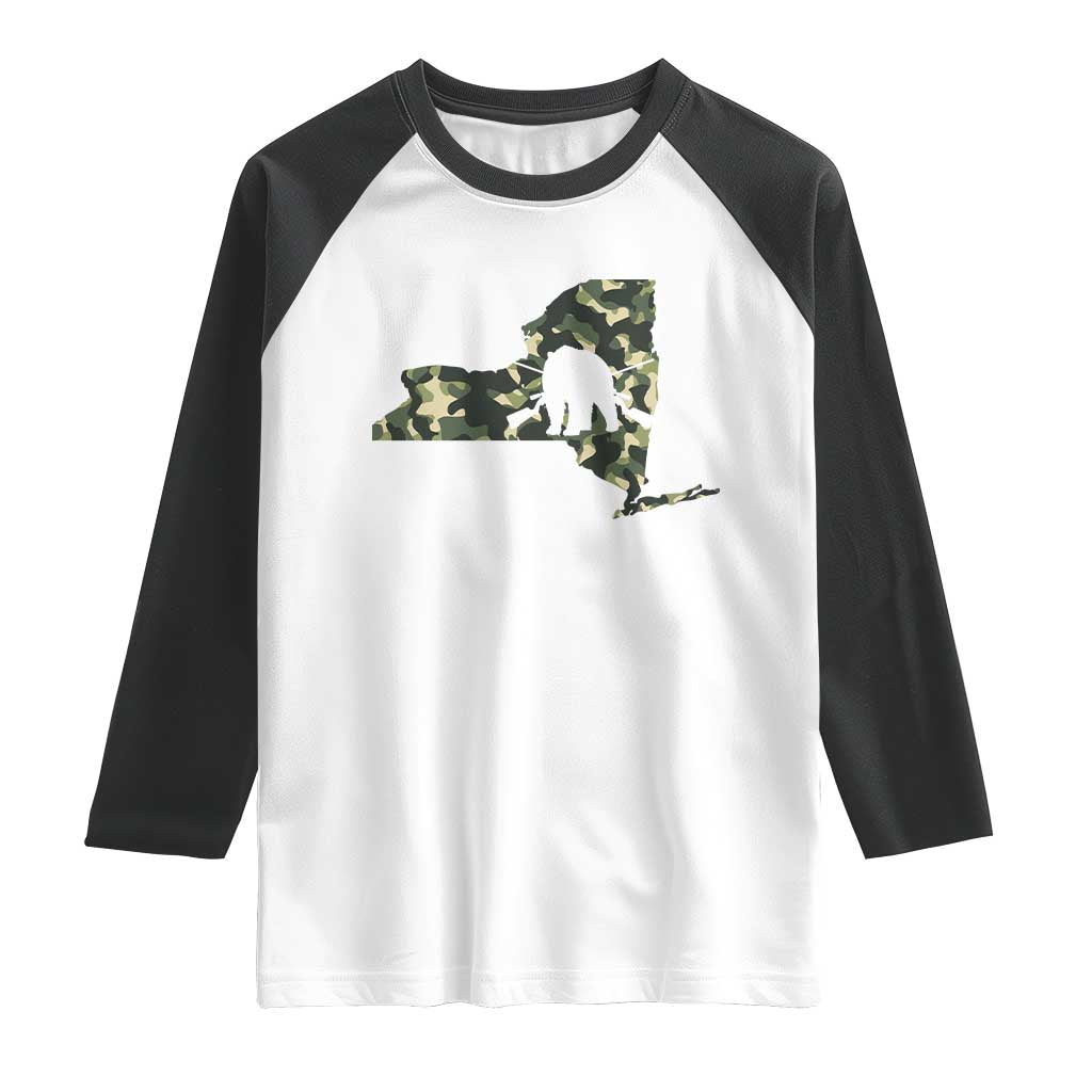 New York Bear Hunter Raglan Shirt Camo Map Hunting Season Gift - Wonder Print Shop