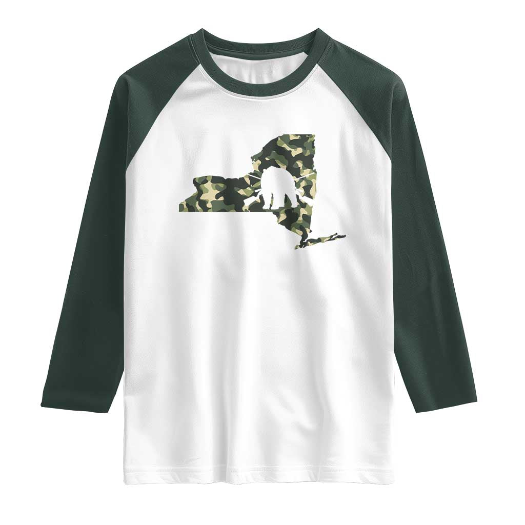 New York Bear Hunter Raglan Shirt Camo Map Hunting Season Gift - Wonder Print Shop