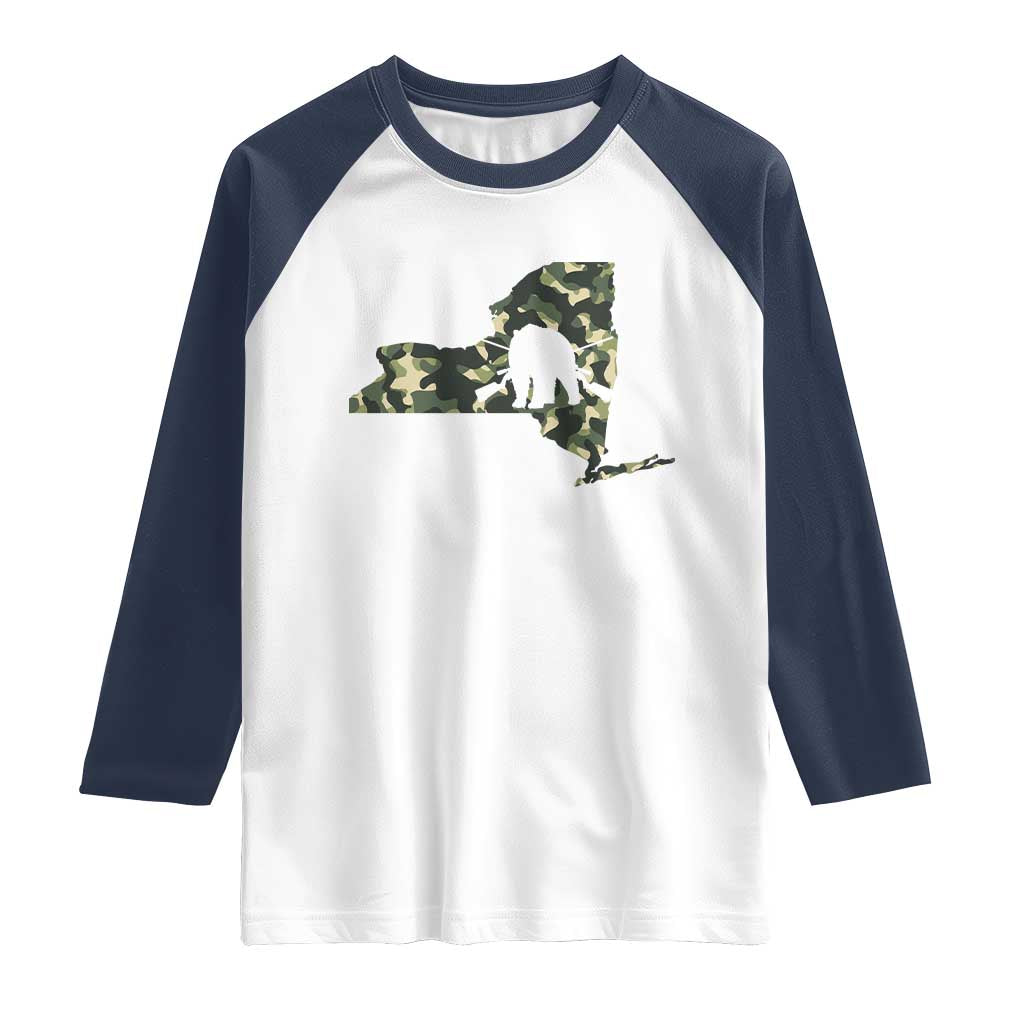 New York Bear Hunter Raglan Shirt Camo Map Hunting Season Gift - Wonder Print Shop