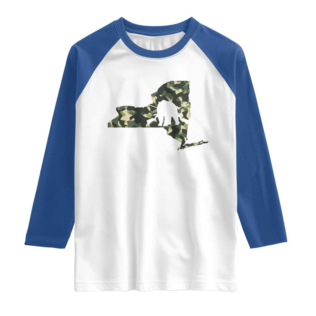 New York Bear Hunter Raglan Shirt Camo Map Hunting Season Gift - Wonder Print Shop