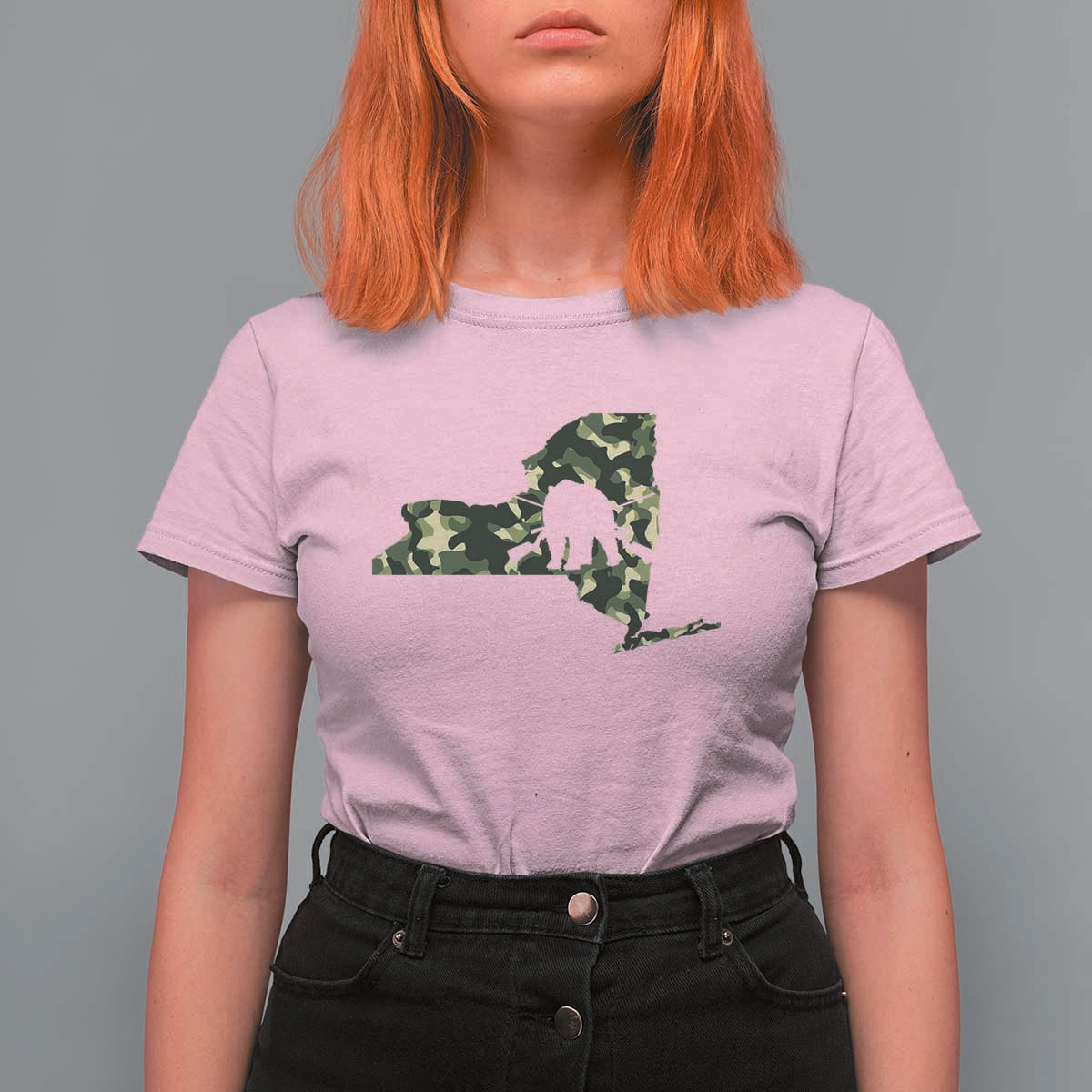 New York Bear Hunter T Shirt For Women Camo Map Hunting Season Gift - Wonder Print Shop