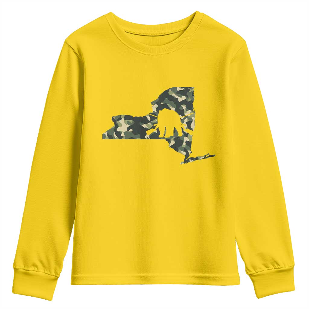 New York Bear Hunter Youth Sweatshirt Camo Map Hunting Season Gift - Wonder Print Shop