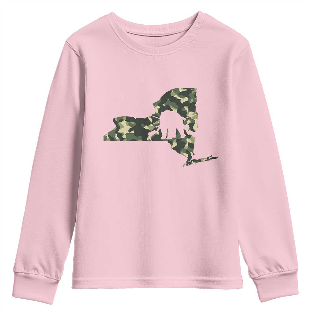 New York Bear Hunter Youth Sweatshirt Camo Map Hunting Season Gift - Wonder Print Shop