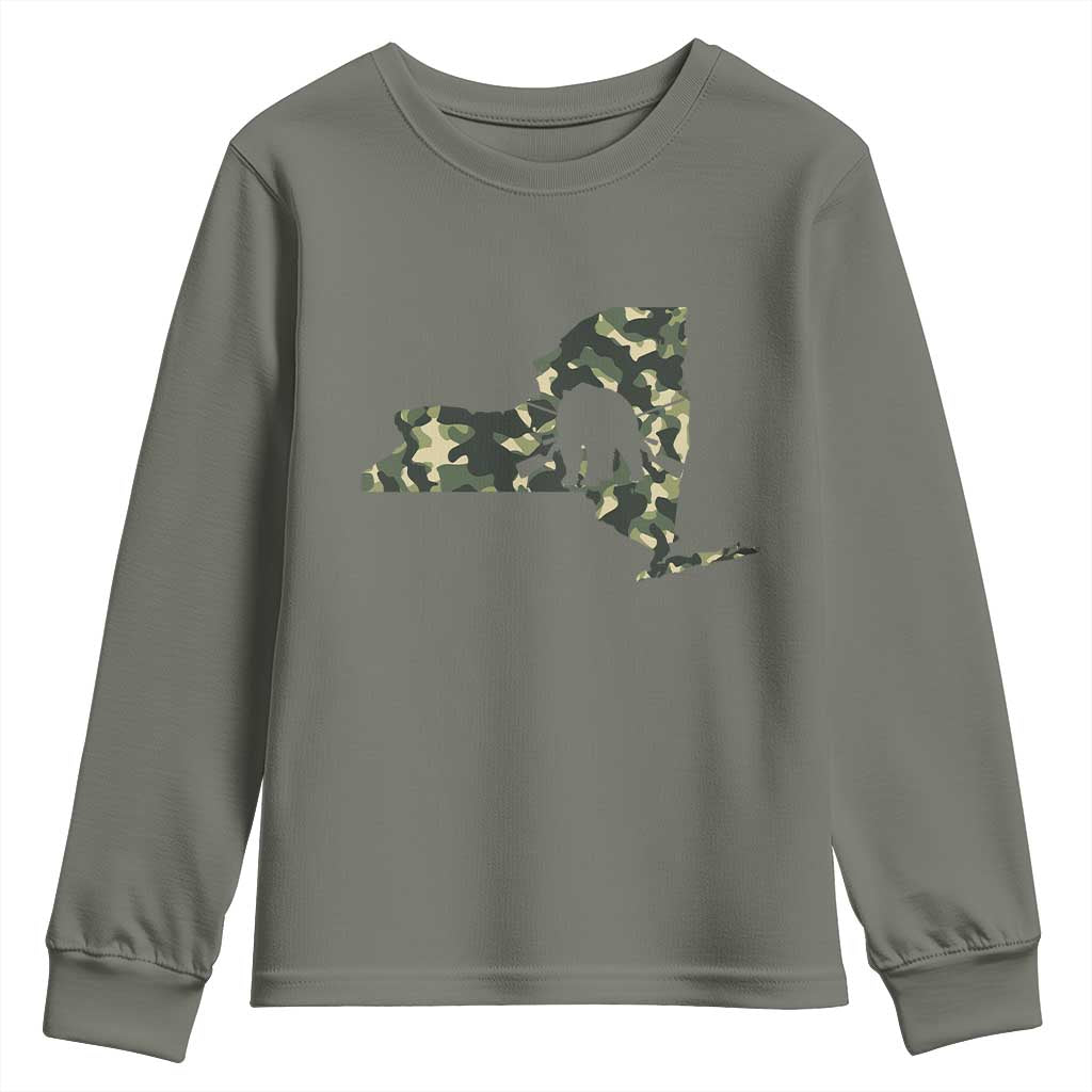 New York Bear Hunter Youth Sweatshirt Camo Map Hunting Season Gift - Wonder Print Shop