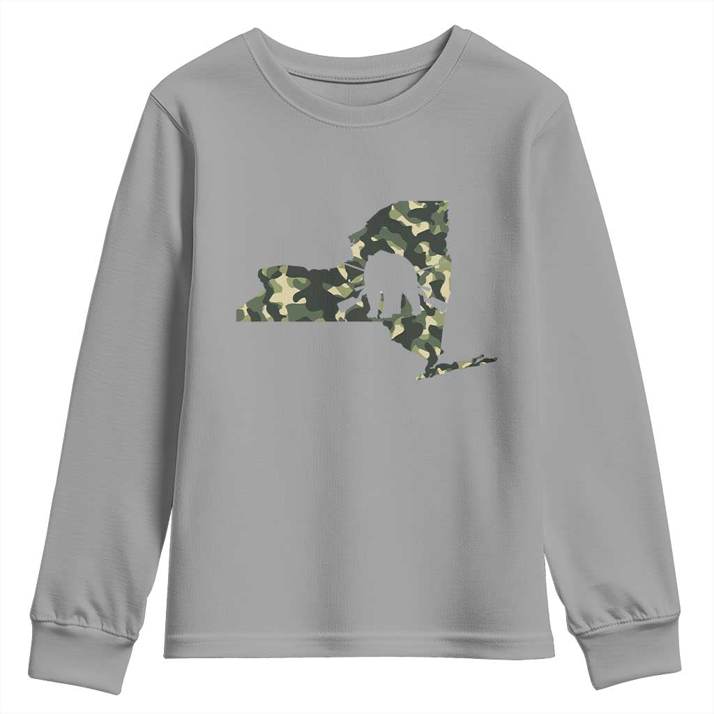 New York Bear Hunter Youth Sweatshirt Camo Map Hunting Season Gift - Wonder Print Shop