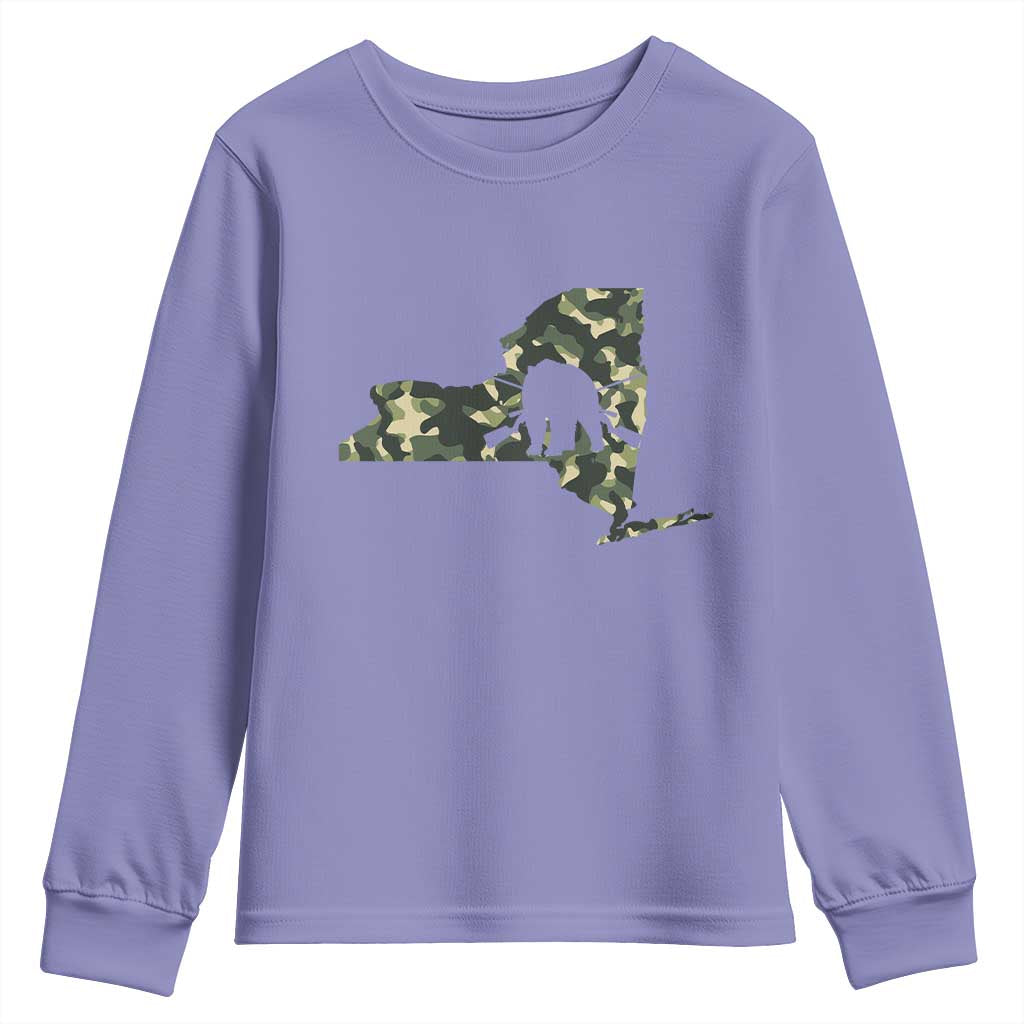New York Bear Hunter Youth Sweatshirt Camo Map Hunting Season Gift - Wonder Print Shop