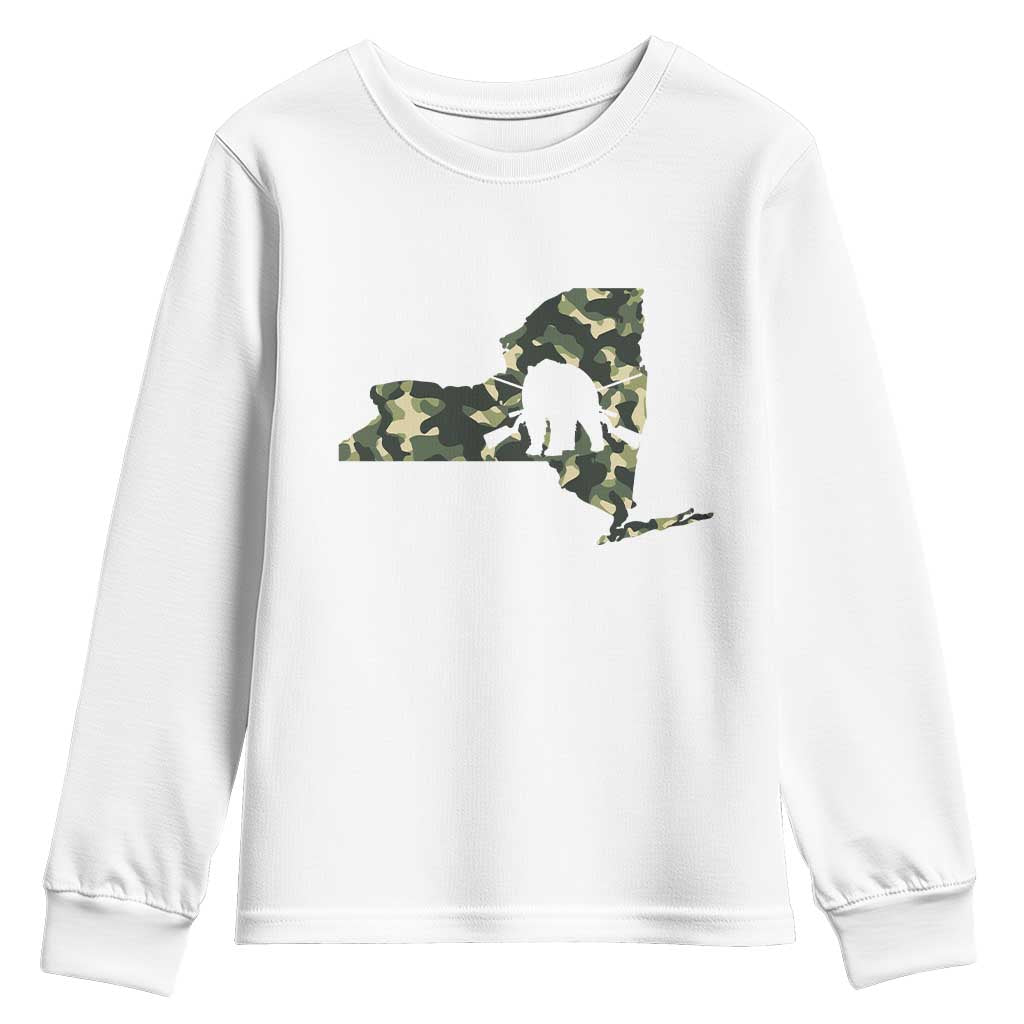 New York Bear Hunter Youth Sweatshirt Camo Map Hunting Season Gift - Wonder Print Shop