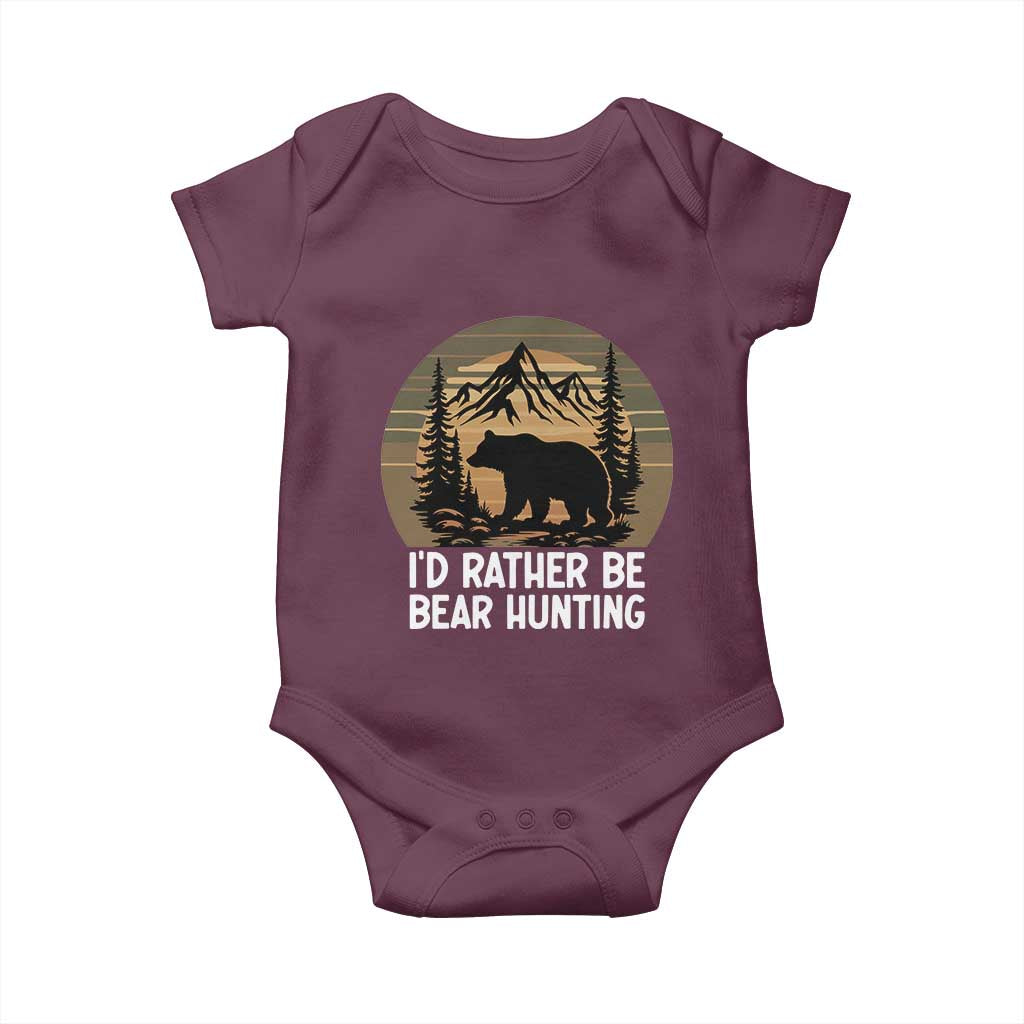 Id Rather Be Bear Hunting Baby Onesie Retro Sunset Hunter Gift - Wonder Print Shop