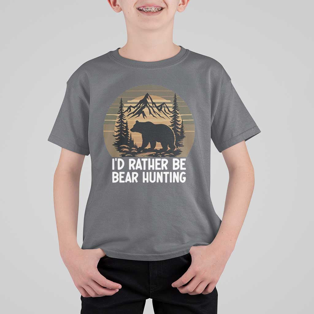 Id Rather Be Bear Hunting T Shirt For Kid Retro Sunset Hunter Gift - Wonder Print Shop