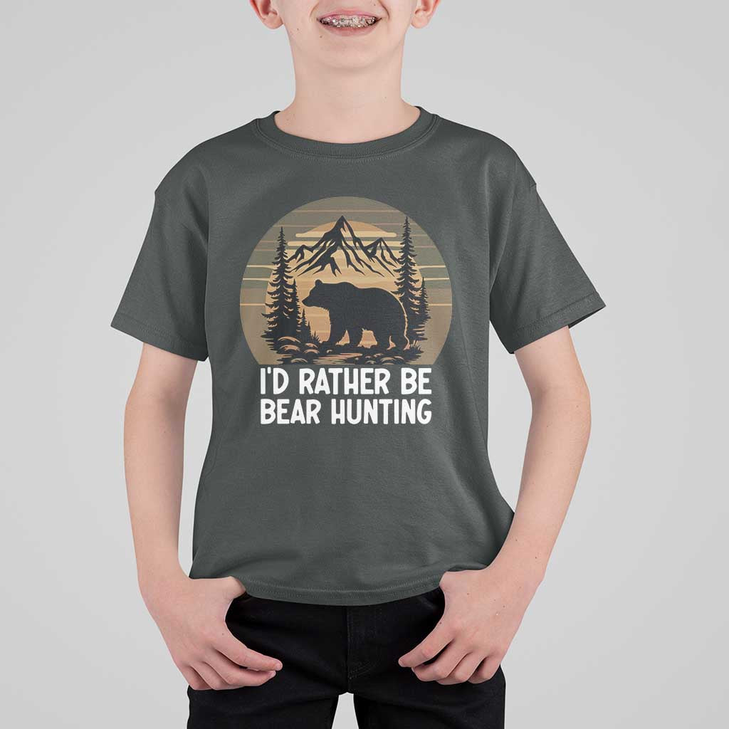 Id Rather Be Bear Hunting T Shirt For Kid Retro Sunset Hunter Gift - Wonder Print Shop