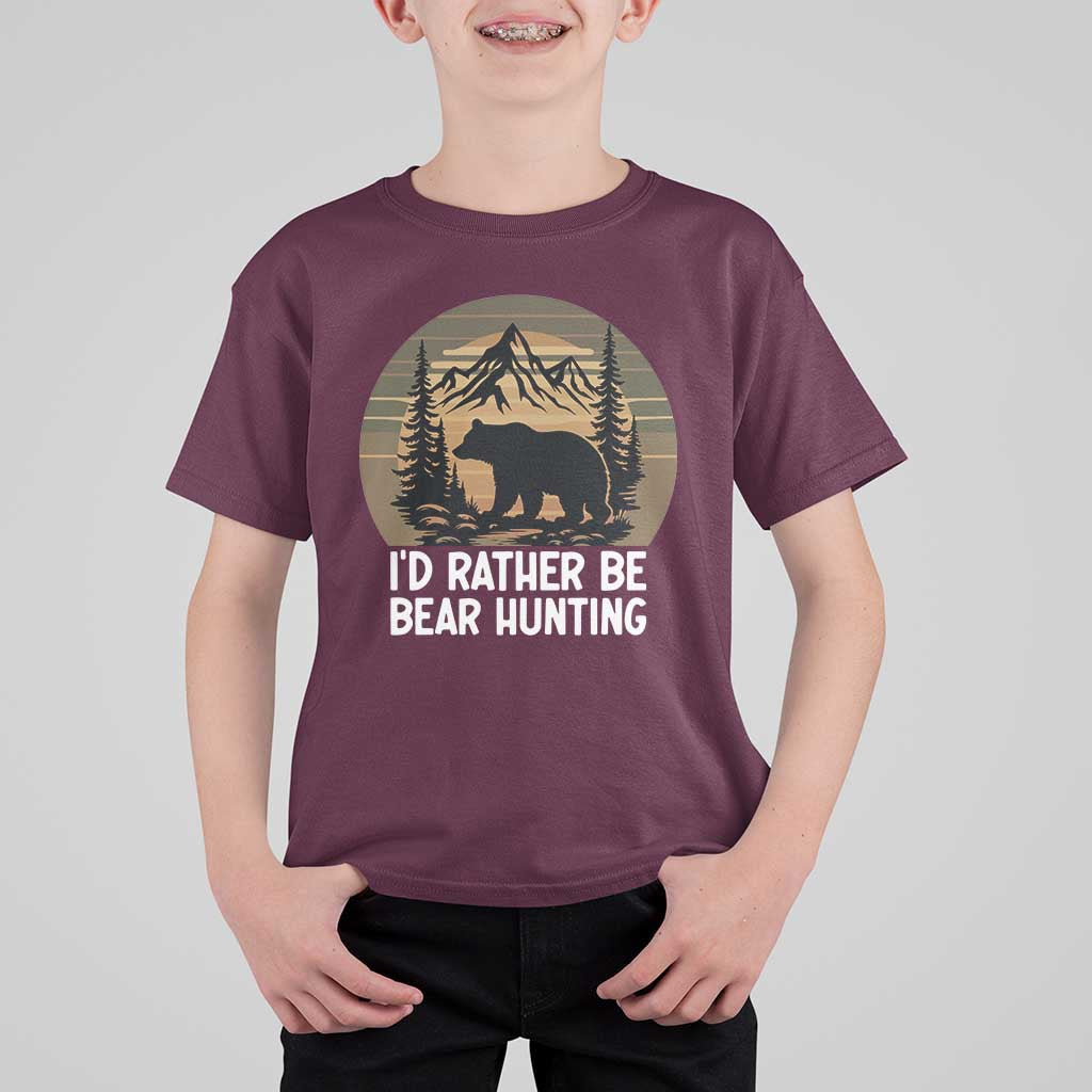 Id Rather Be Bear Hunting T Shirt For Kid Retro Sunset Hunter Gift - Wonder Print Shop