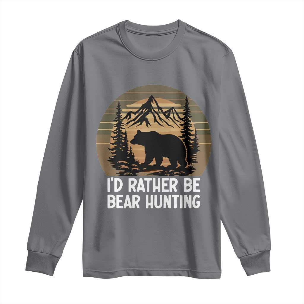 Id Rather Be Bear Hunting Long Sleeve Shirt Retro Sunset Hunter Gift - Wonder Print Shop