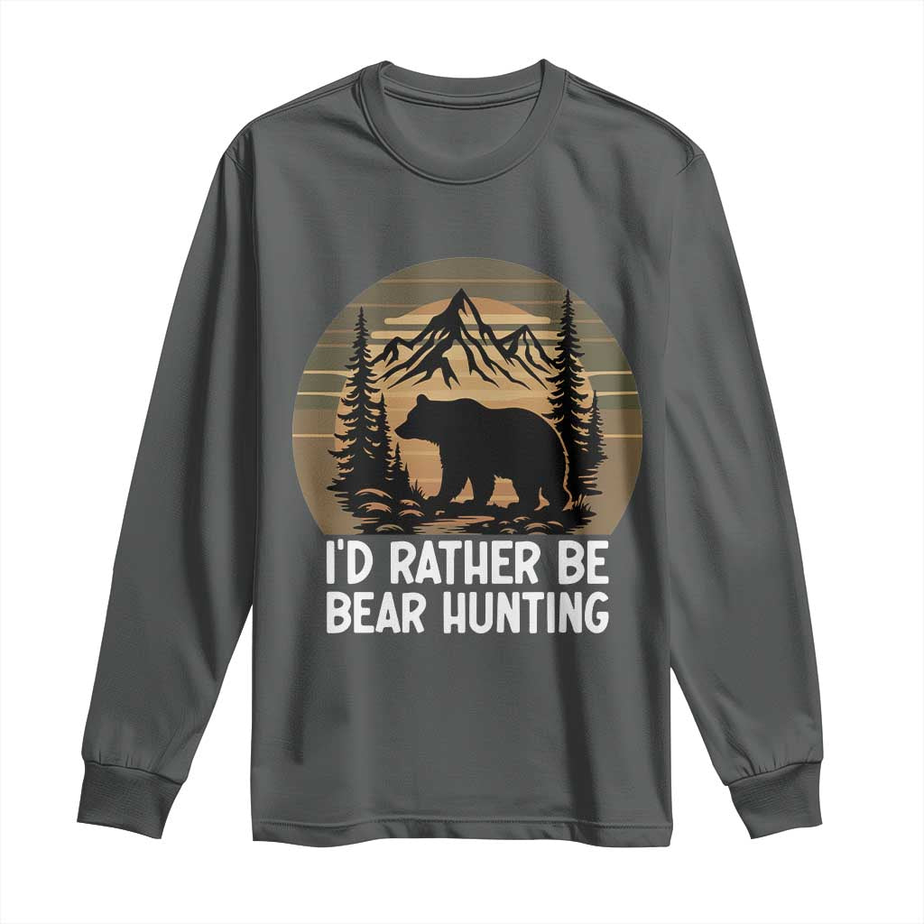 Id Rather Be Bear Hunting Long Sleeve Shirt Retro Sunset Hunter Gift - Wonder Print Shop