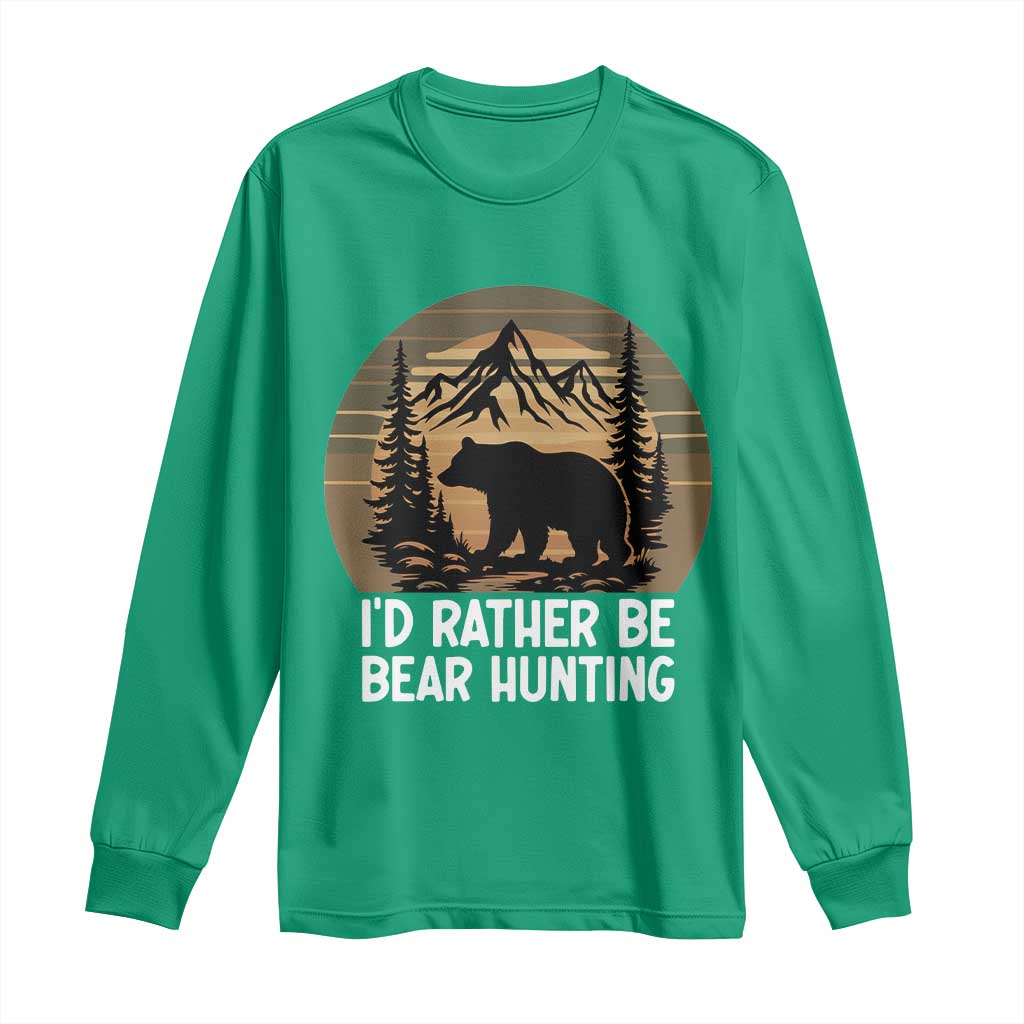 Id Rather Be Bear Hunting Long Sleeve Shirt Retro Sunset Hunter Gift - Wonder Print Shop