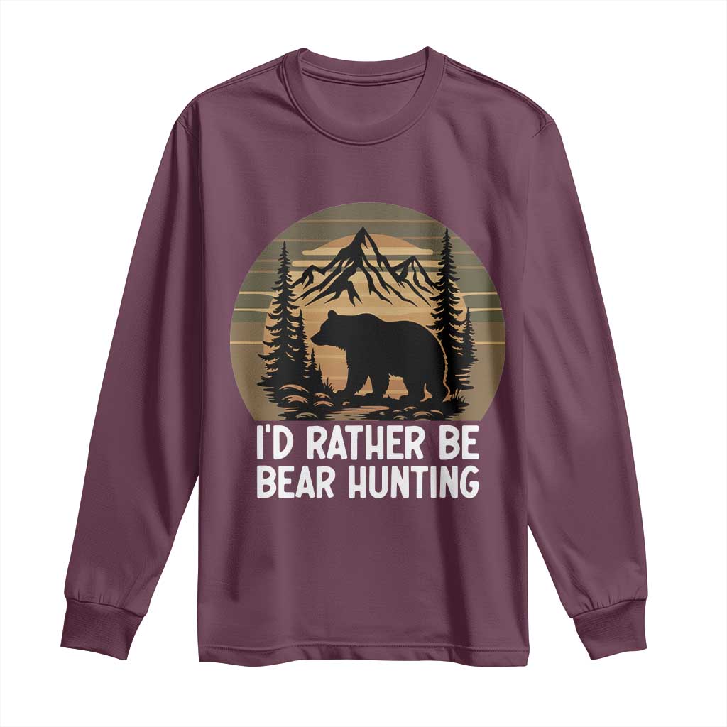 Id Rather Be Bear Hunting Long Sleeve Shirt Retro Sunset Hunter Gift - Wonder Print Shop