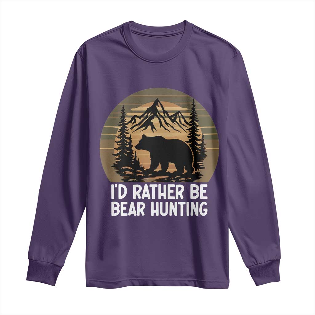 Id Rather Be Bear Hunting Long Sleeve Shirt Retro Sunset Hunter Gift - Wonder Print Shop