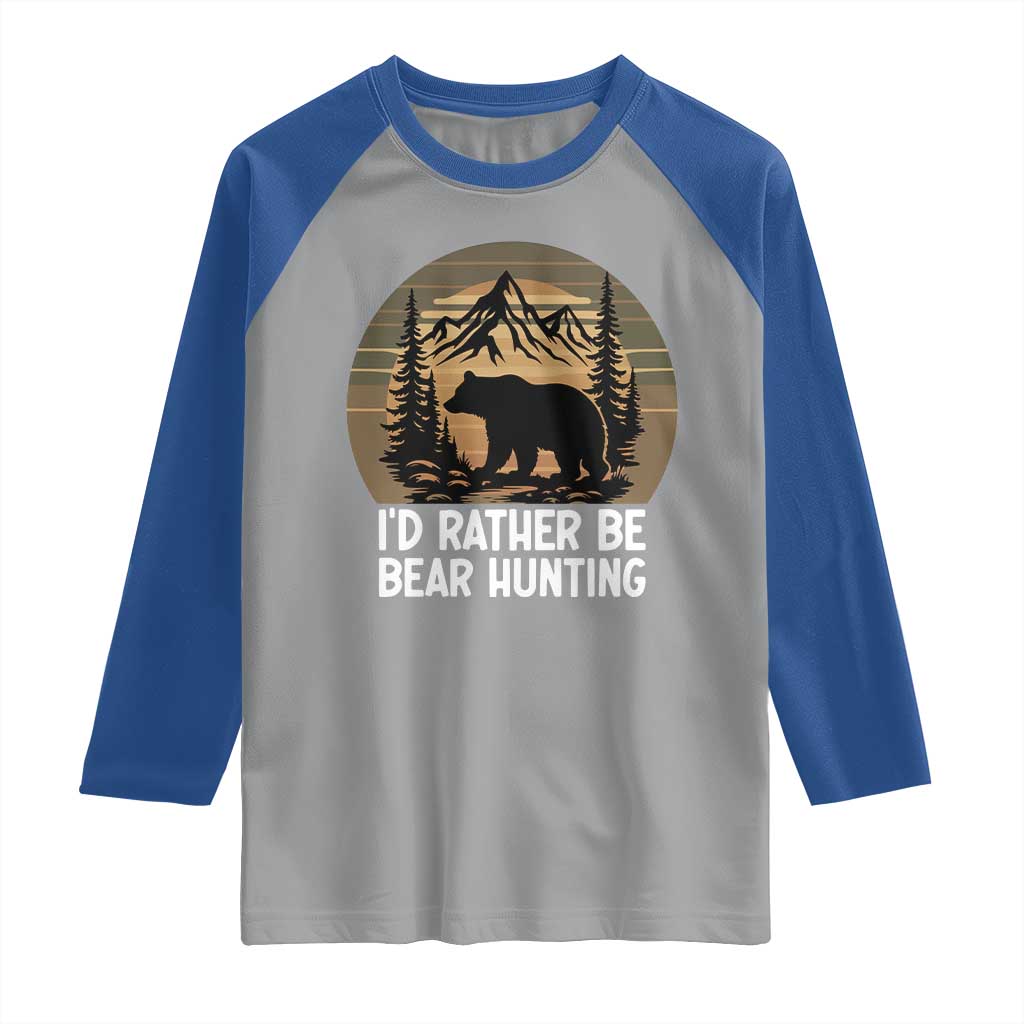 Id Rather Be Bear Hunting Raglan Shirt Retro Sunset Hunter Gift - Wonder Print Shop