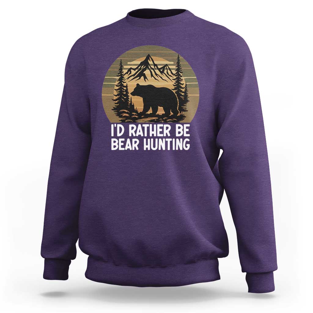 Id Rather Be Bear Hunting Sweatshirt Retro Sunset Hunter Gift - Wonder Print Shop