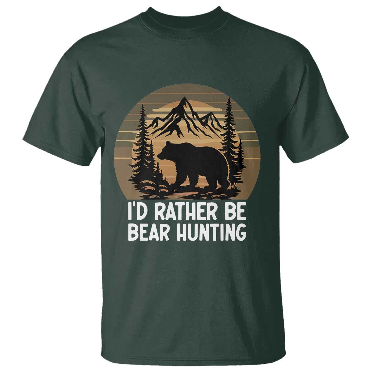 Id Rather Be Bear Hunting T Shirt Retro Sunset Hunter Gift - Wonder Print Shop