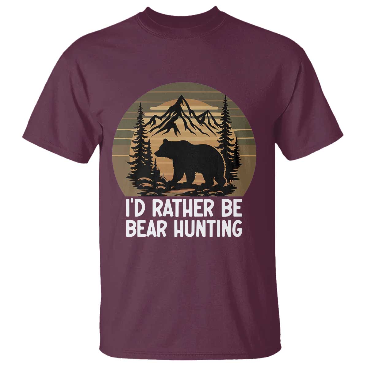 Id Rather Be Bear Hunting T Shirt Retro Sunset Hunter Gift - Wonder Print Shop