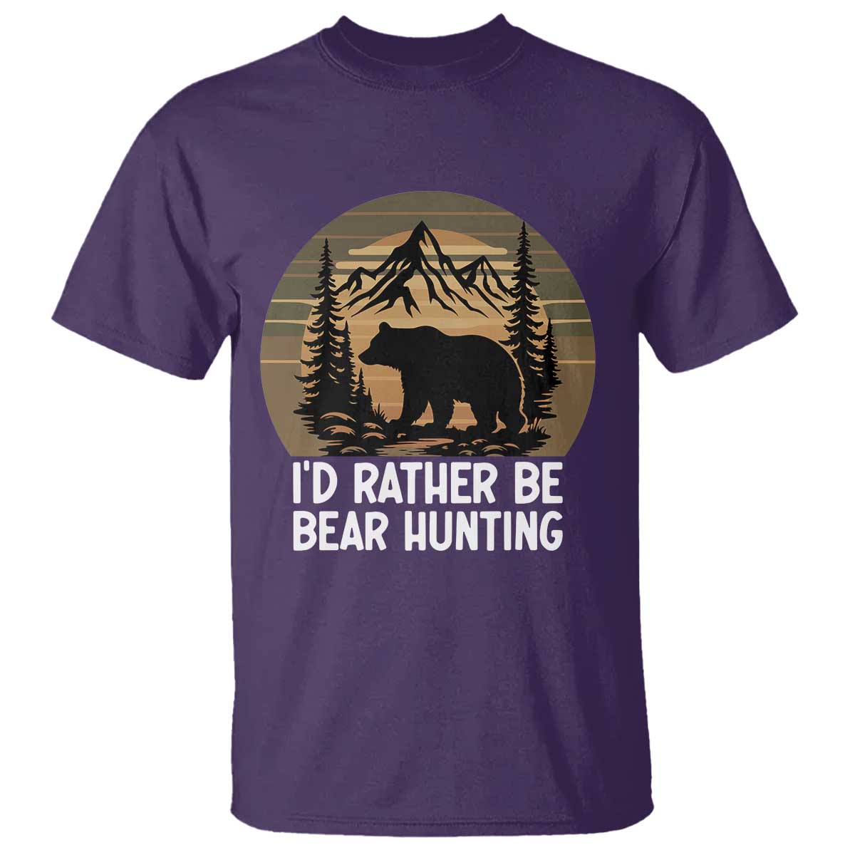 Id Rather Be Bear Hunting T Shirt Retro Sunset Hunter Gift - Wonder Print Shop