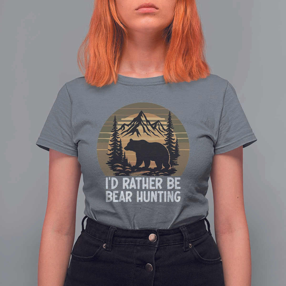 Id Rather Be Bear Hunting T Shirt For Women Retro Sunset Hunter Gift - Wonder Print Shop