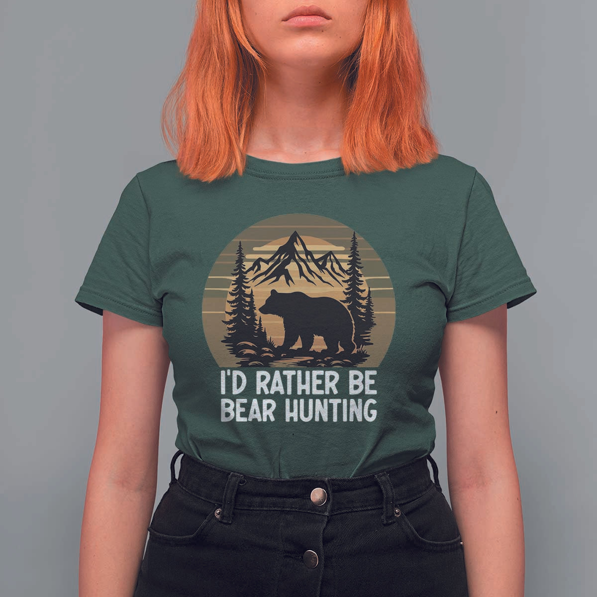 Id Rather Be Bear Hunting T Shirt For Women Retro Sunset Hunter Gift - Wonder Print Shop