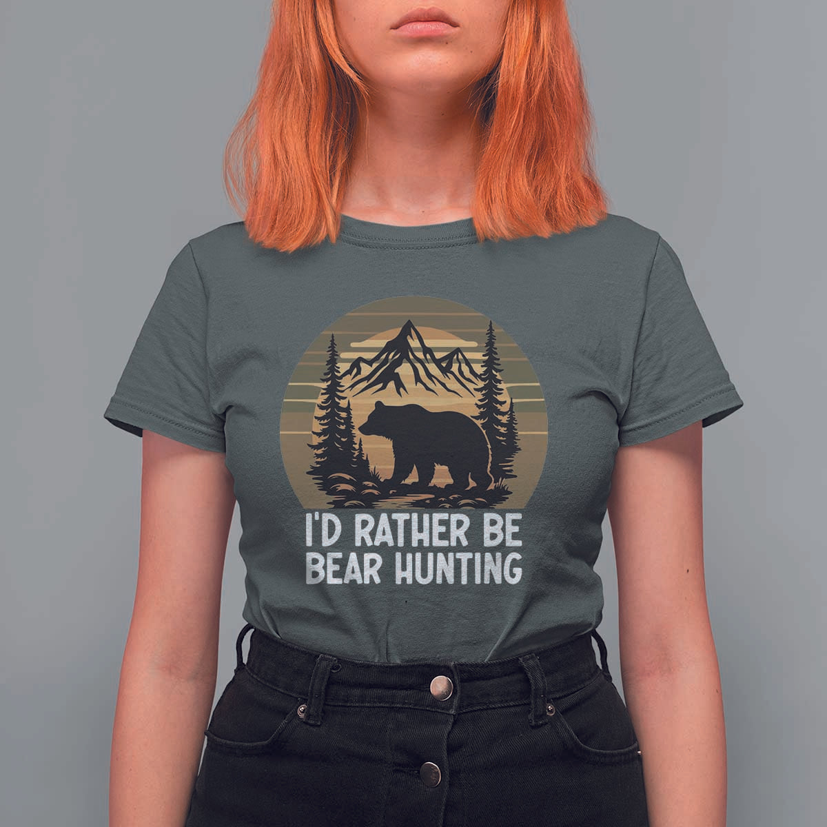 Id Rather Be Bear Hunting T Shirt For Women Retro Sunset Hunter Gift - Wonder Print Shop