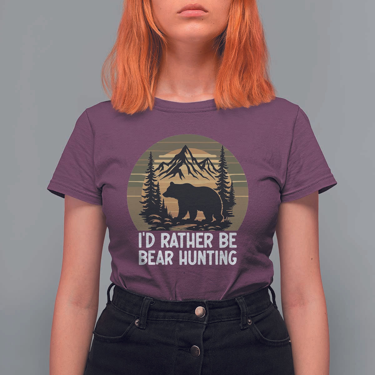 Id Rather Be Bear Hunting T Shirt For Women Retro Sunset Hunter Gift - Wonder Print Shop