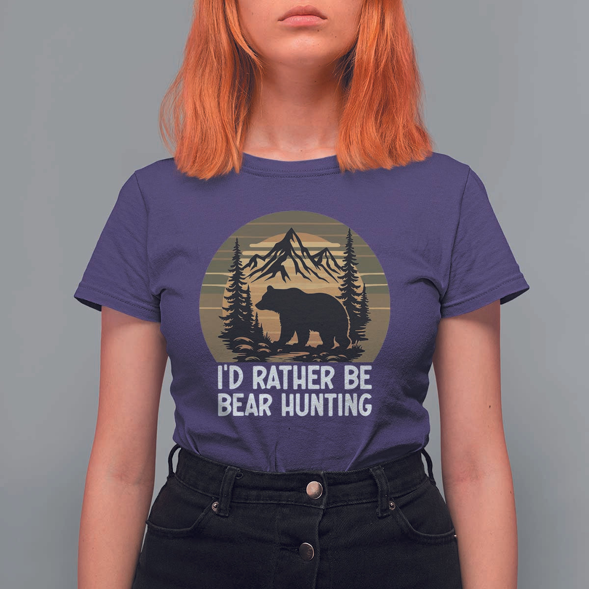 Id Rather Be Bear Hunting T Shirt For Women Retro Sunset Hunter Gift - Wonder Print Shop