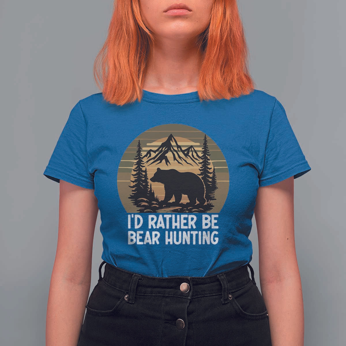 Id Rather Be Bear Hunting T Shirt For Women Retro Sunset Hunter Gift - Wonder Print Shop