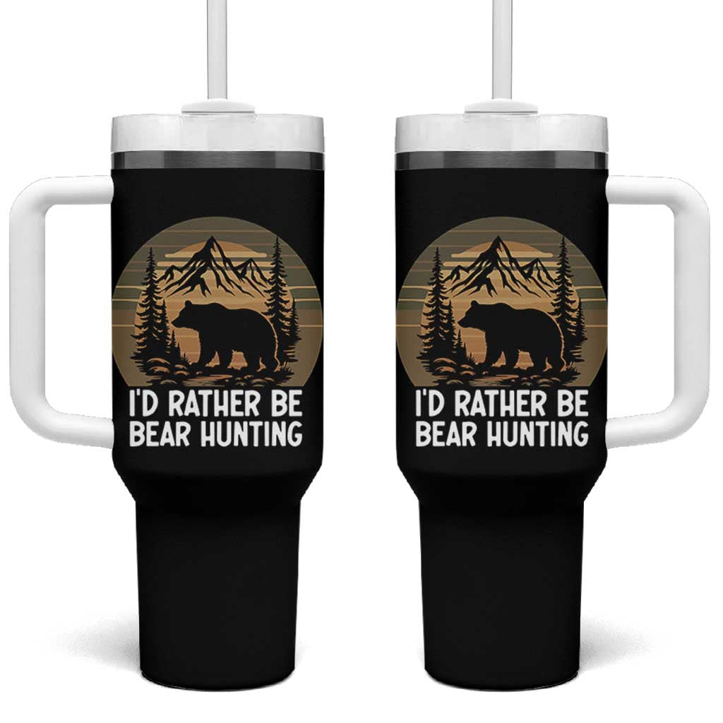 Id Rather Be Bear Hunting Tumbler With Handle Retro Sunset Hunter Gift - Wonder Print Shop