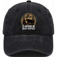 Id Rather Be Bear Hunting Washed Cotton Baseball Cap Retro Sunset Hunter Gift