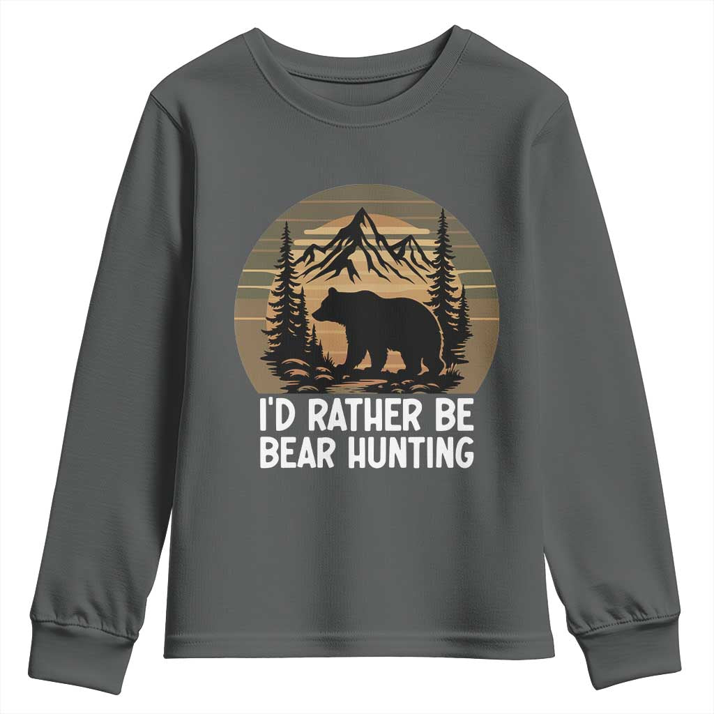 Id Rather Be Bear Hunting Youth Sweatshirt Retro Sunset Hunter Gift - Wonder Print Shop