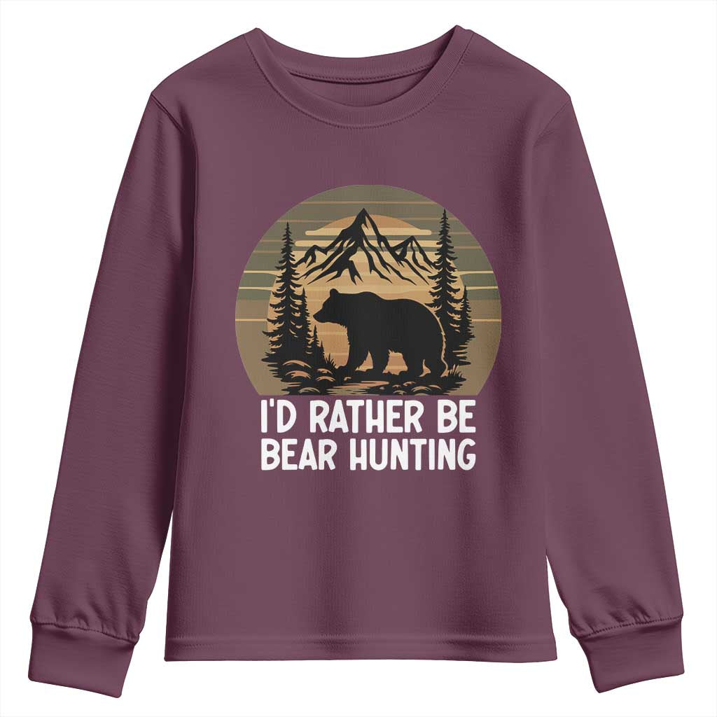 Id Rather Be Bear Hunting Youth Sweatshirt Retro Sunset Hunter Gift - Wonder Print Shop