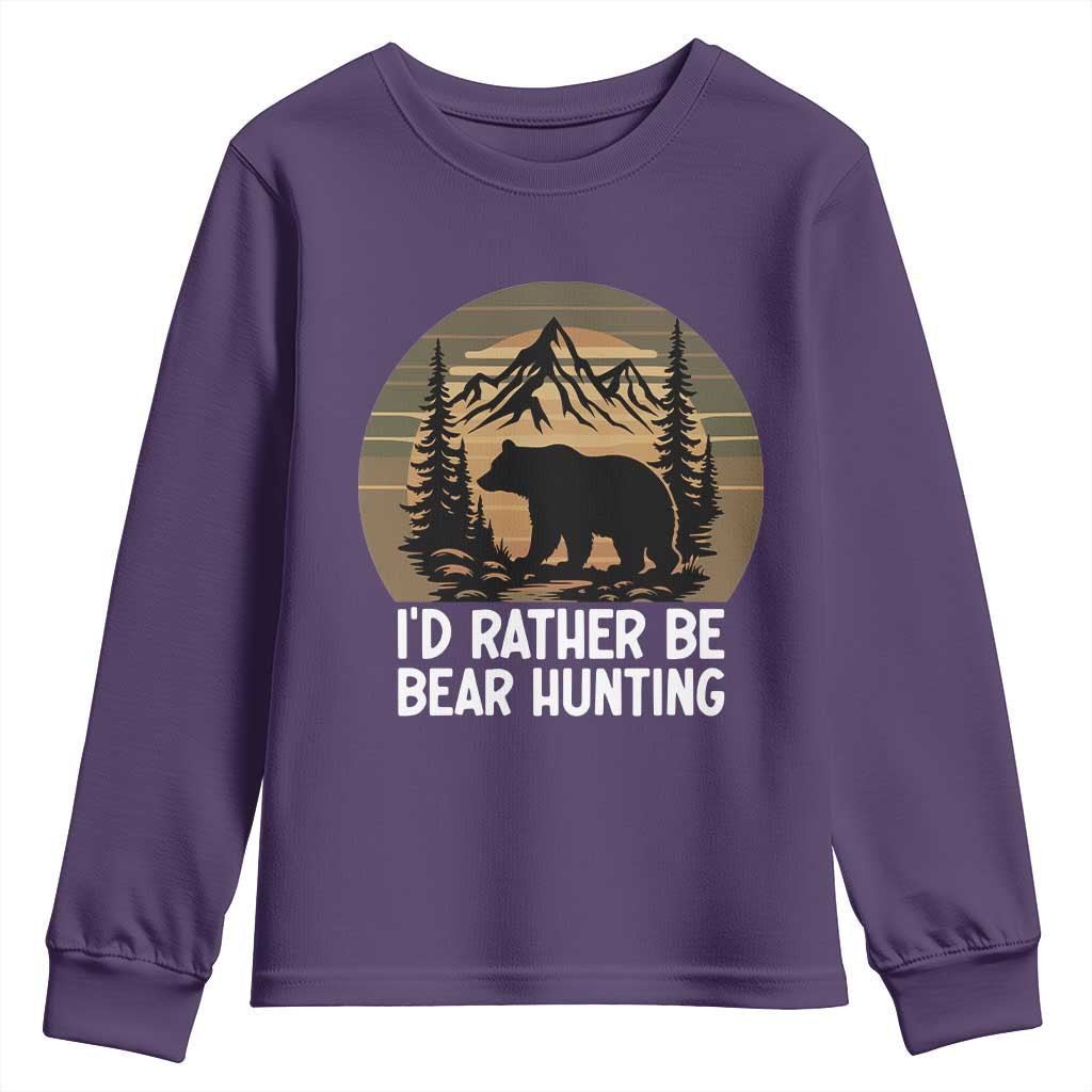 Id Rather Be Bear Hunting Youth Sweatshirt Retro Sunset Hunter Gift - Wonder Print Shop