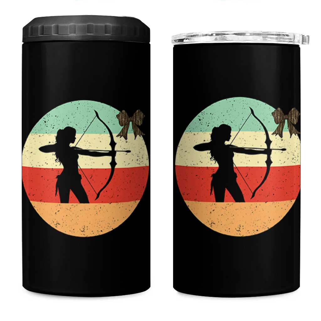 Retro Sunset Hunter Gift 4 in 1 Can Cooler Tumbler Women Bow Hunters - Wonder Print Shop