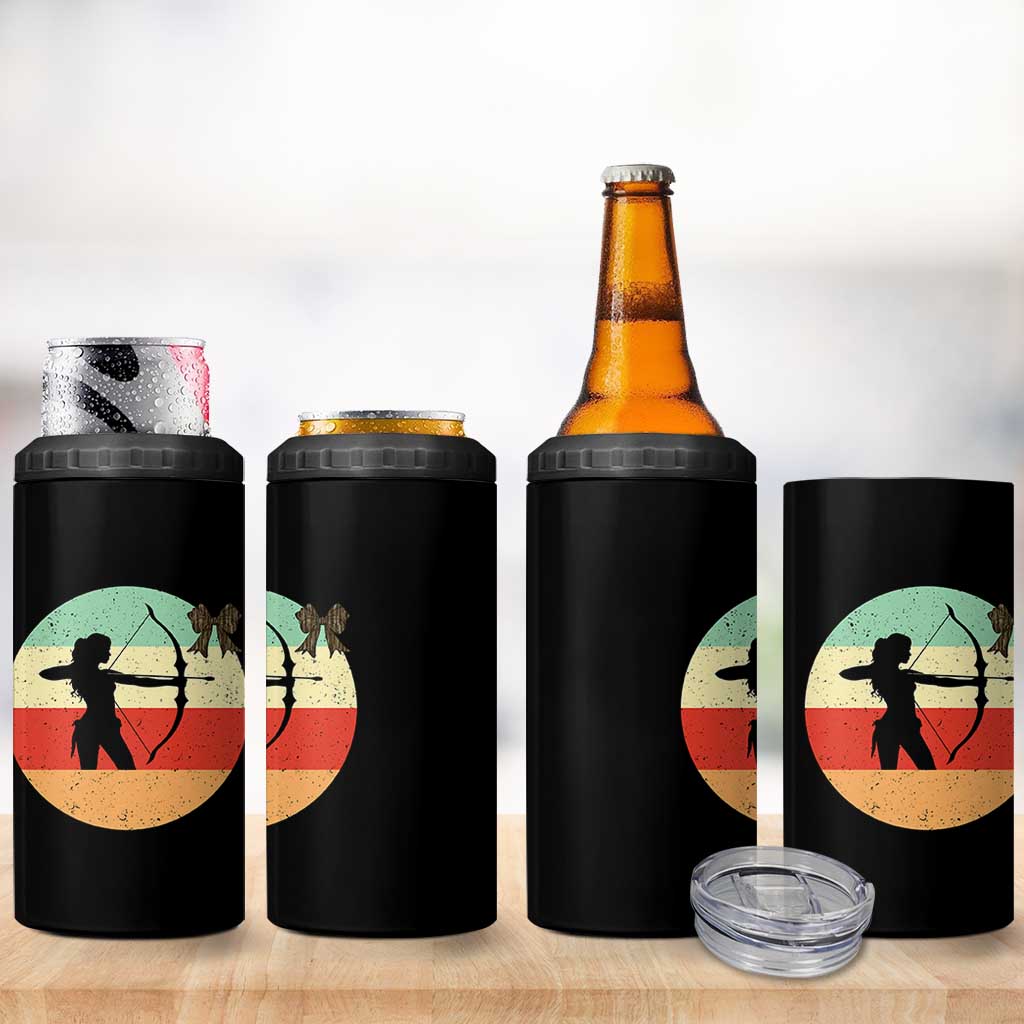 Retro Sunset Hunter Gift 4 in 1 Can Cooler Tumbler Women Bow Hunters - Wonder Print Shop
