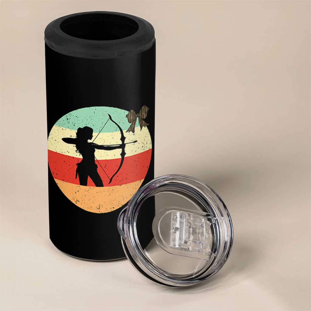 Retro Sunset Hunter Gift 4 in 1 Can Cooler Tumbler Women Bow Hunters - Wonder Print Shop