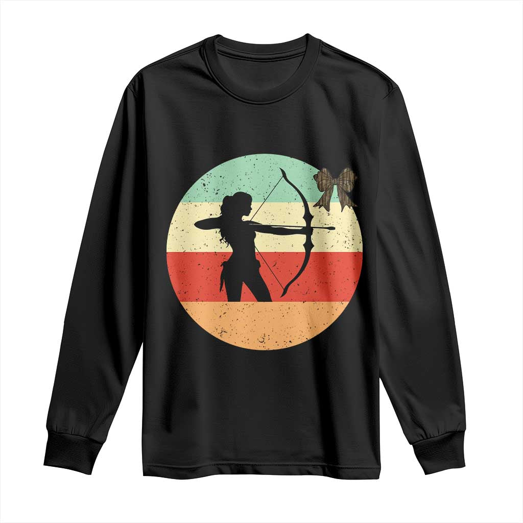 Retro Sunset Hunter Gift Long Sleeve Shirt Women Bow Hunters - Wonder Print Shop
