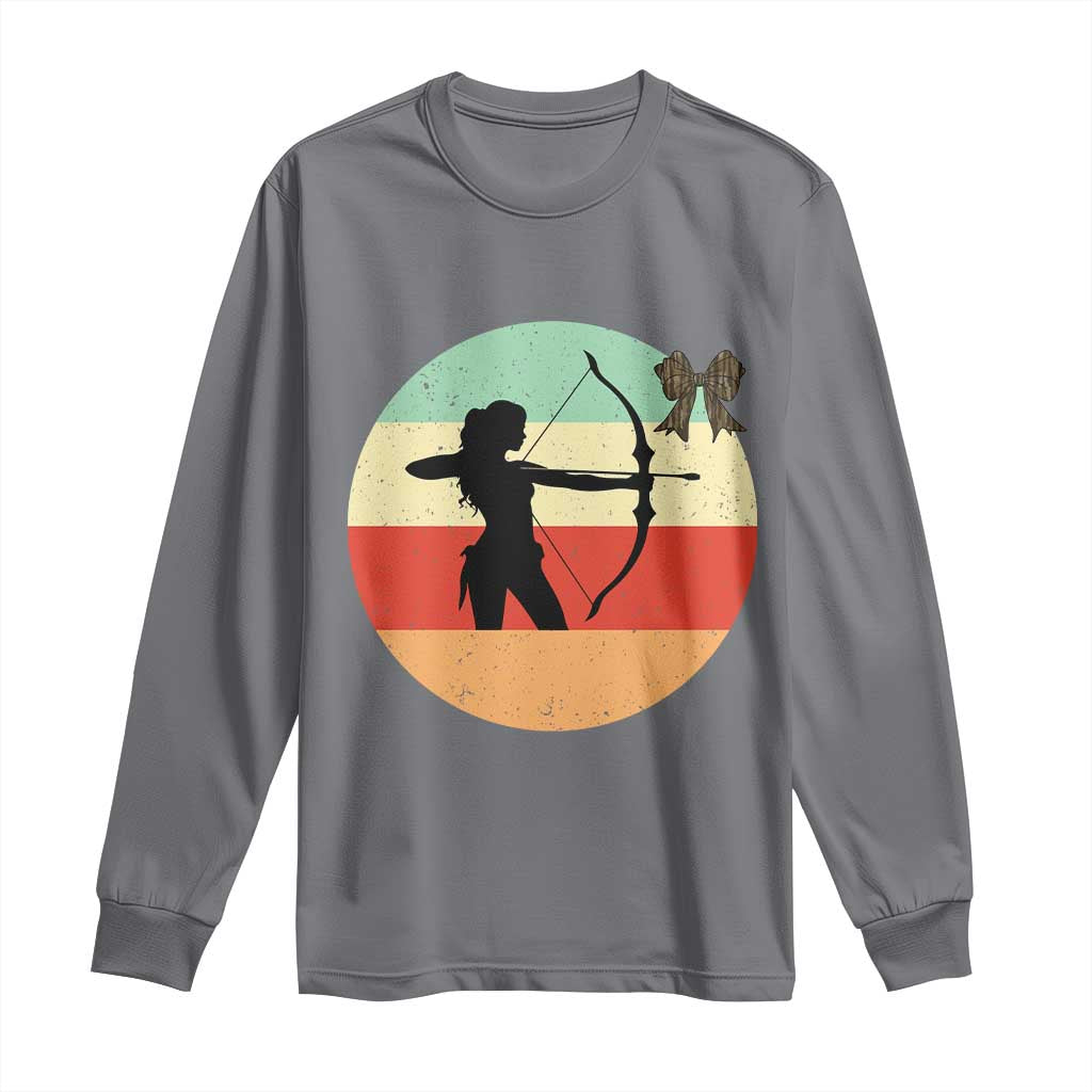 Retro Sunset Hunter Gift Long Sleeve Shirt Women Bow Hunters - Wonder Print Shop