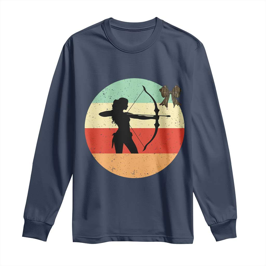 Retro Sunset Hunter Gift Long Sleeve Shirt Women Bow Hunters - Wonder Print Shop