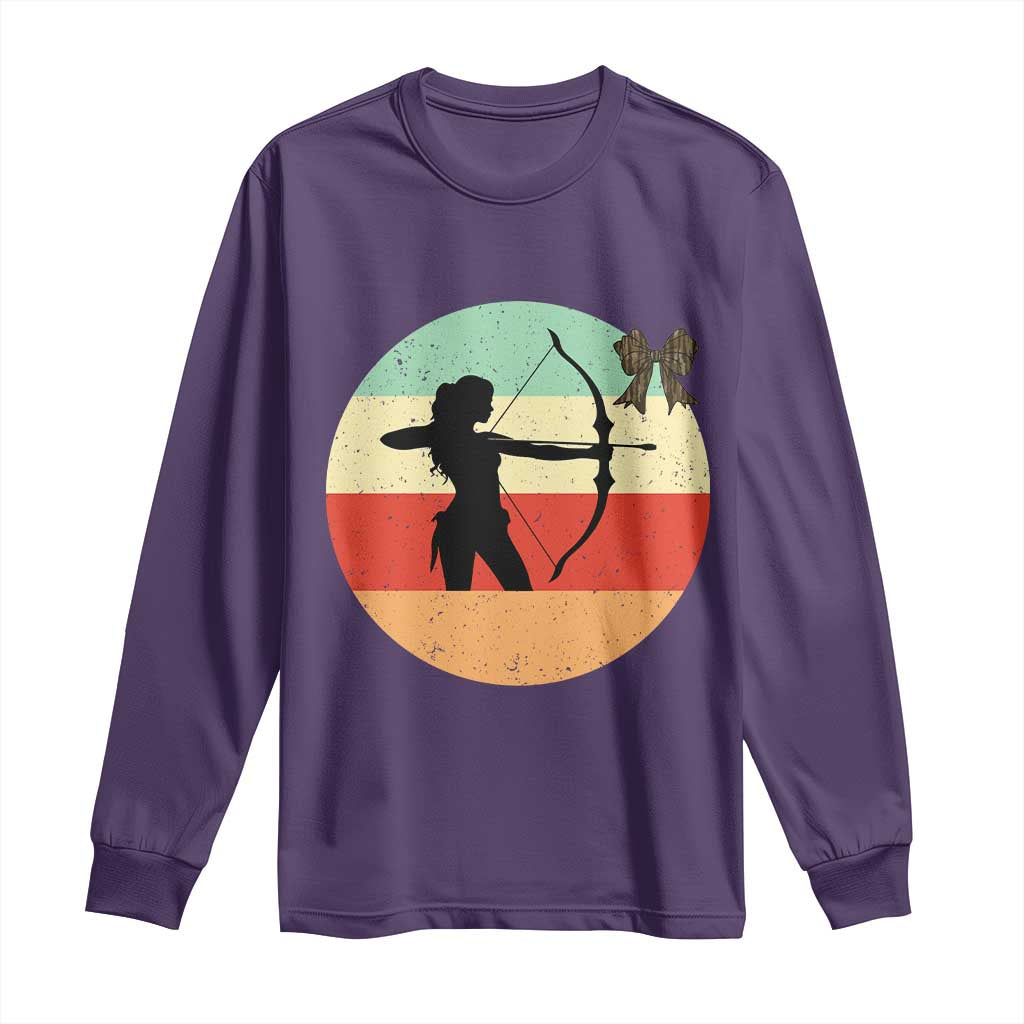 Retro Sunset Hunter Gift Long Sleeve Shirt Women Bow Hunters - Wonder Print Shop