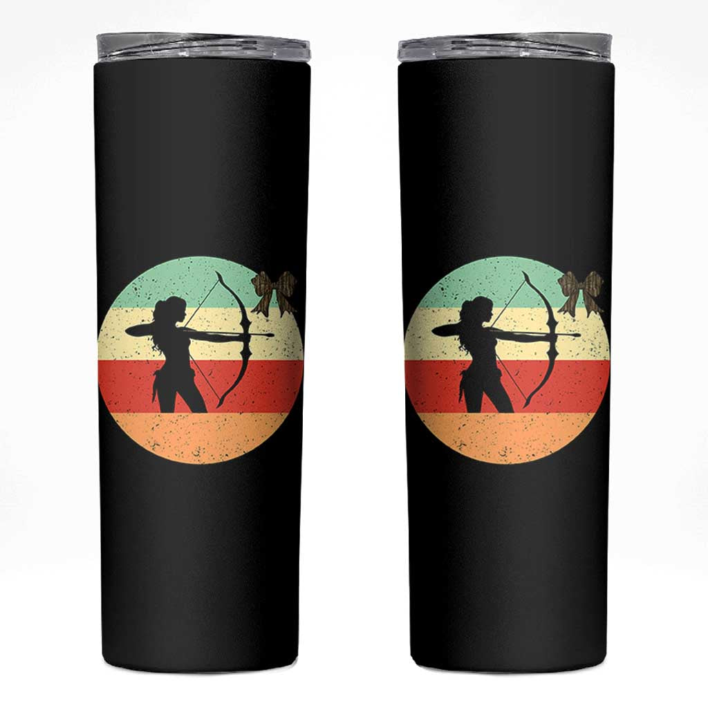 Retro Sunset Hunter Gift Skinny Tumbler Women Bow Hunters - Wonder Print Shop