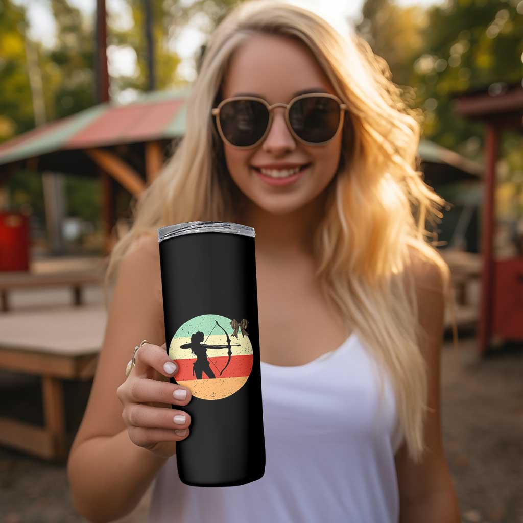 Retro Sunset Hunter Gift Skinny Tumbler Women Bow Hunters - Wonder Print Shop
