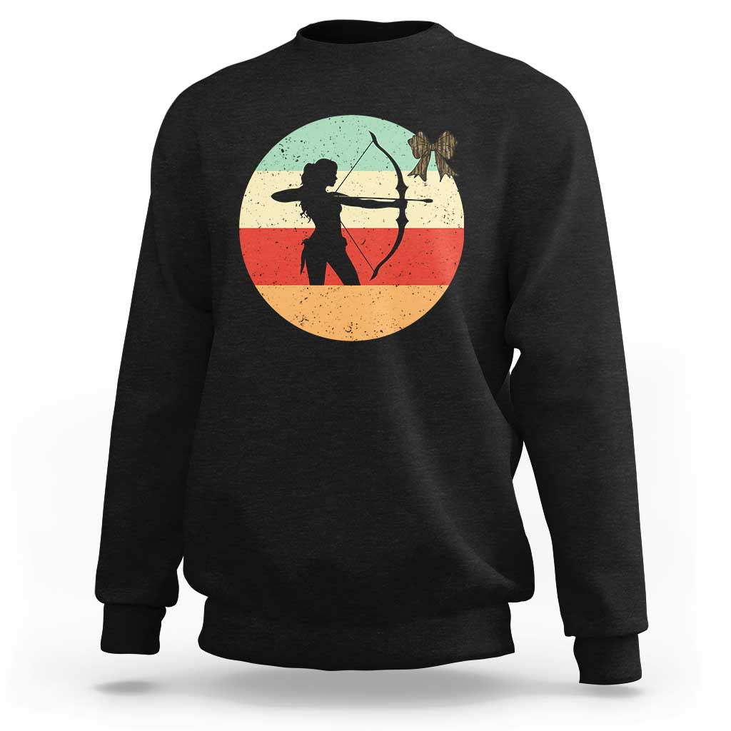 Retro Sunset Hunter Gift Sweatshirt Women Bow Hunters - Wonder Print Shop