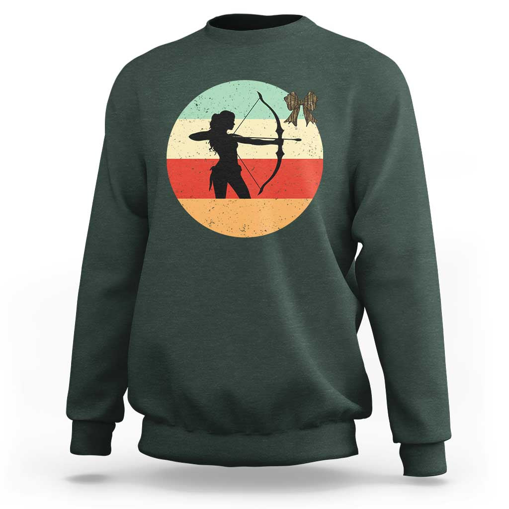 Retro Sunset Hunter Gift Sweatshirt Women Bow Hunters - Wonder Print Shop