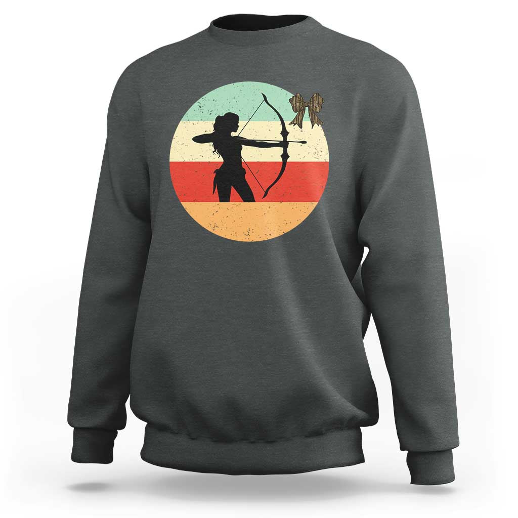 Retro Sunset Hunter Gift Sweatshirt Women Bow Hunters - Wonder Print Shop