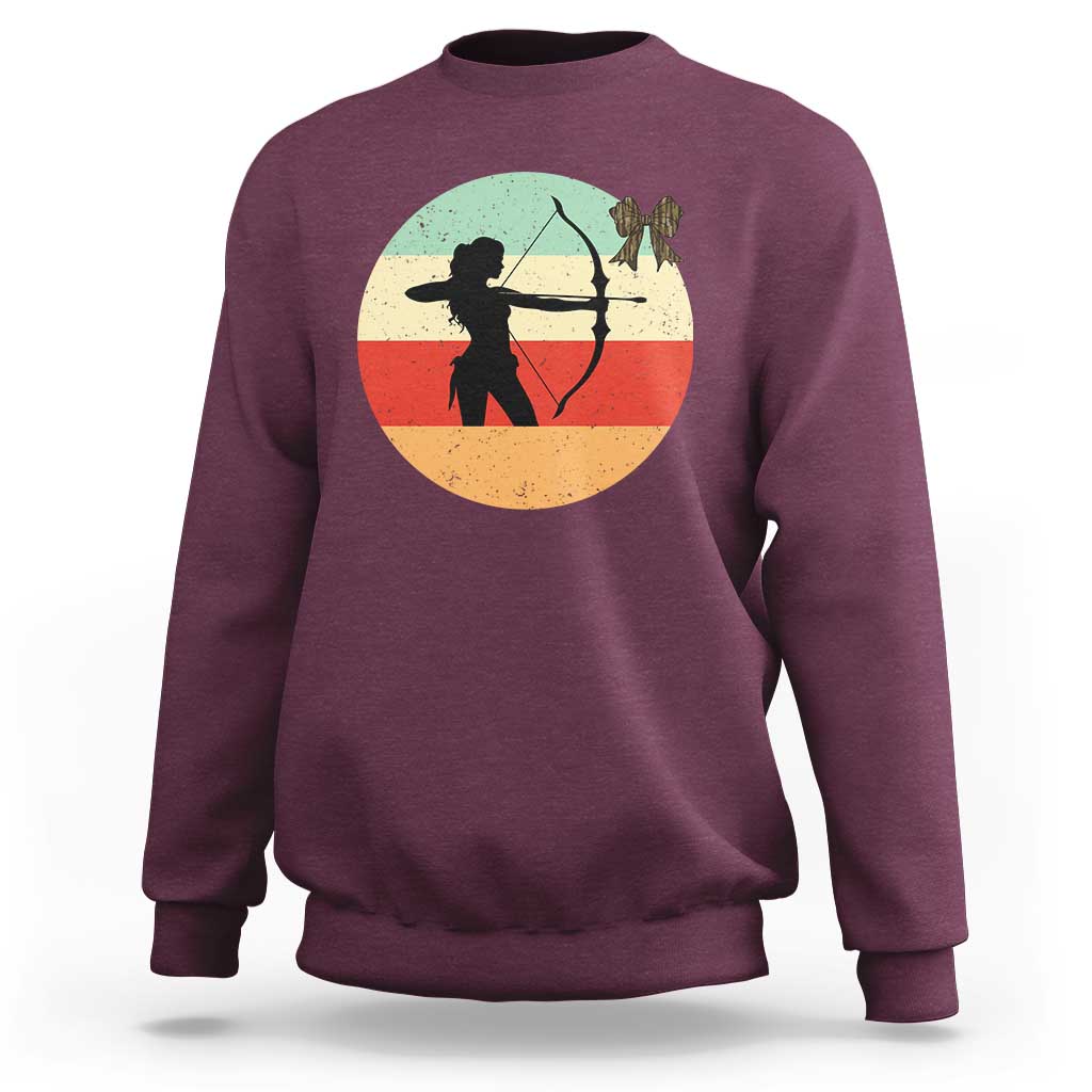Retro Sunset Hunter Gift Sweatshirt Women Bow Hunters - Wonder Print Shop