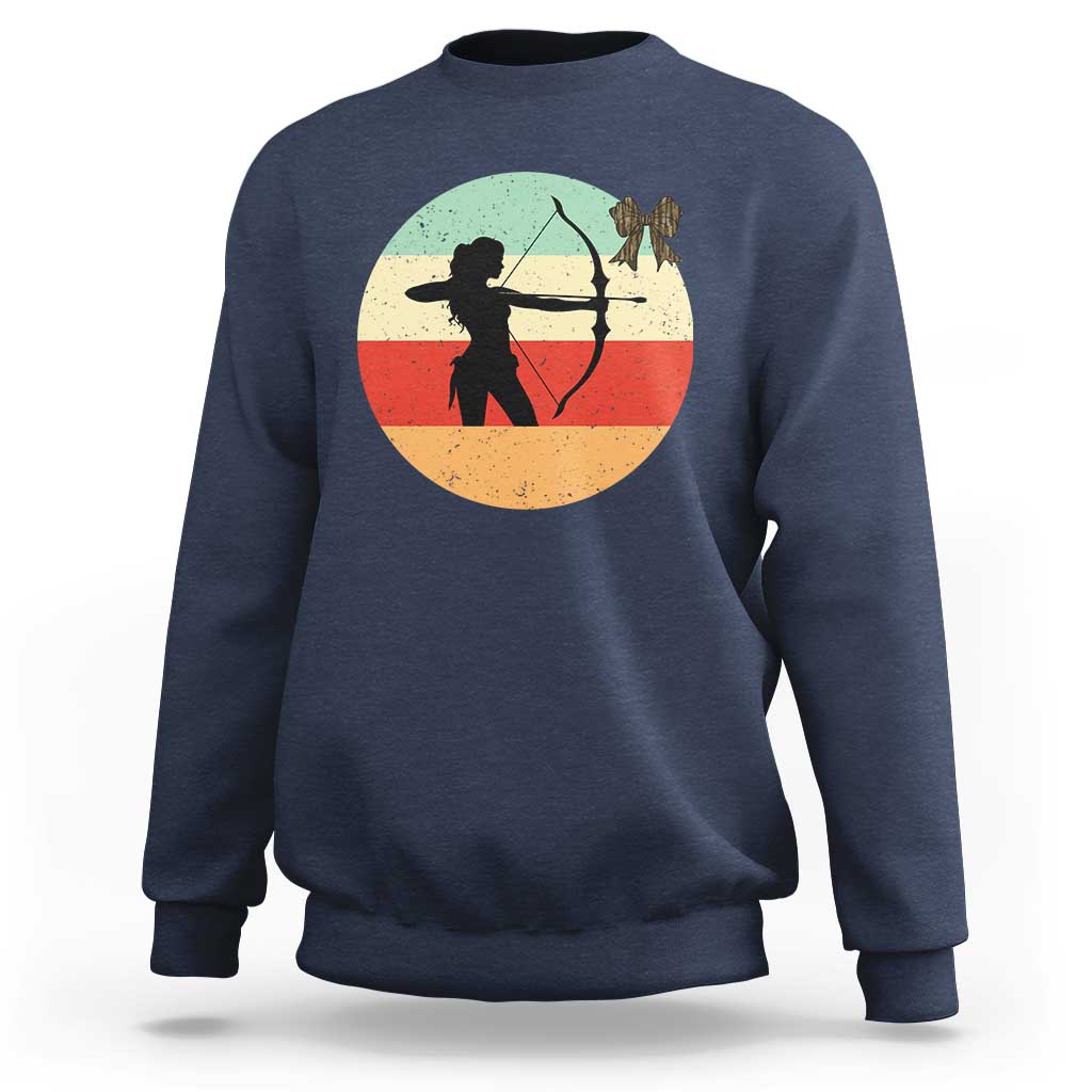 Retro Sunset Hunter Gift Sweatshirt Women Bow Hunters - Wonder Print Shop
